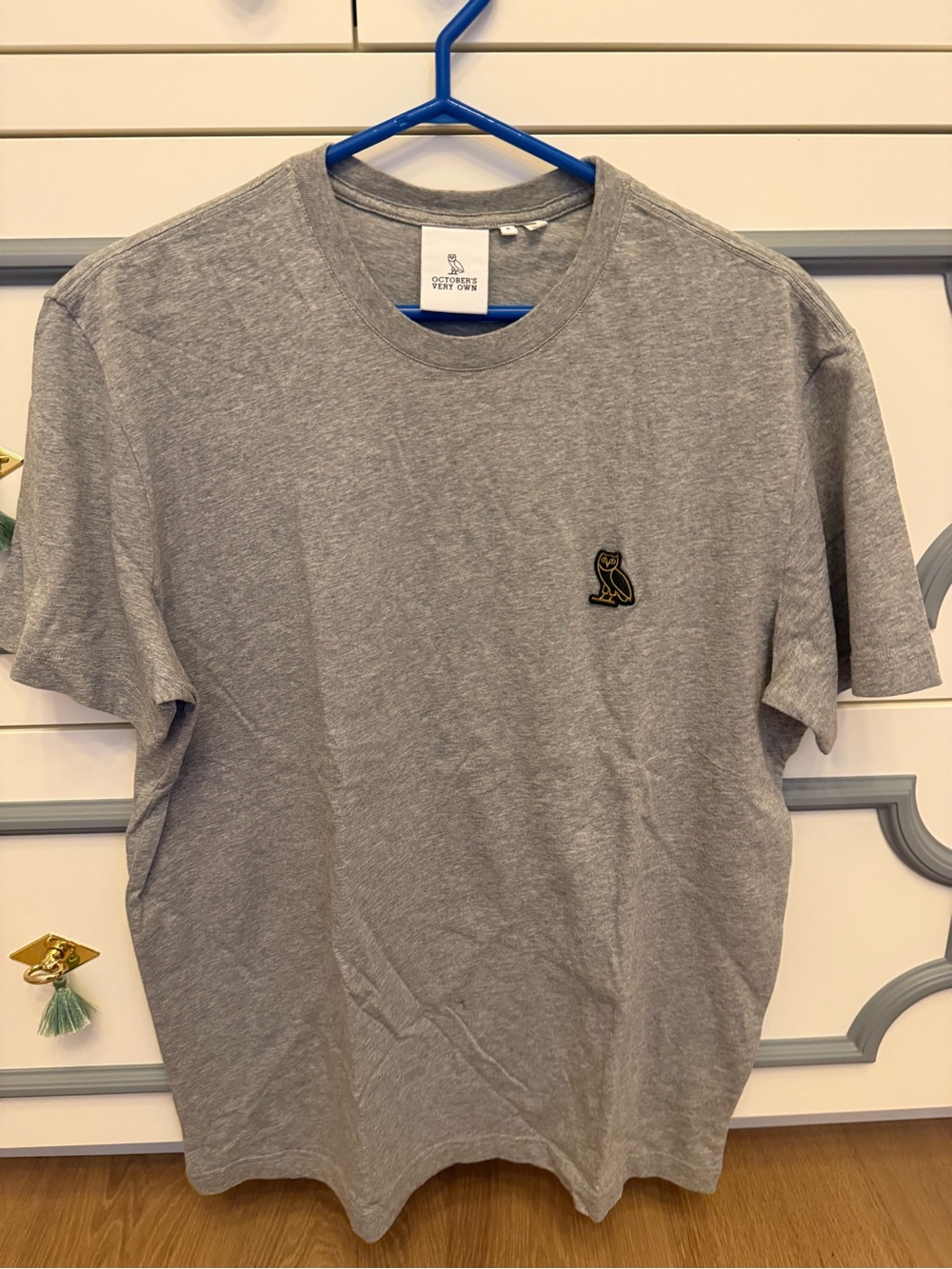 OVO Grey Short Sleeve Tee with Embroidered Owl Logo